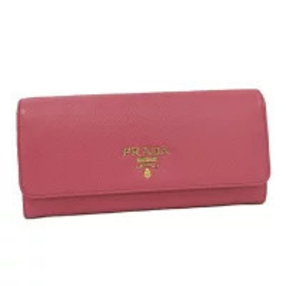 Prada Bi fold Long Wallet Leather Pink